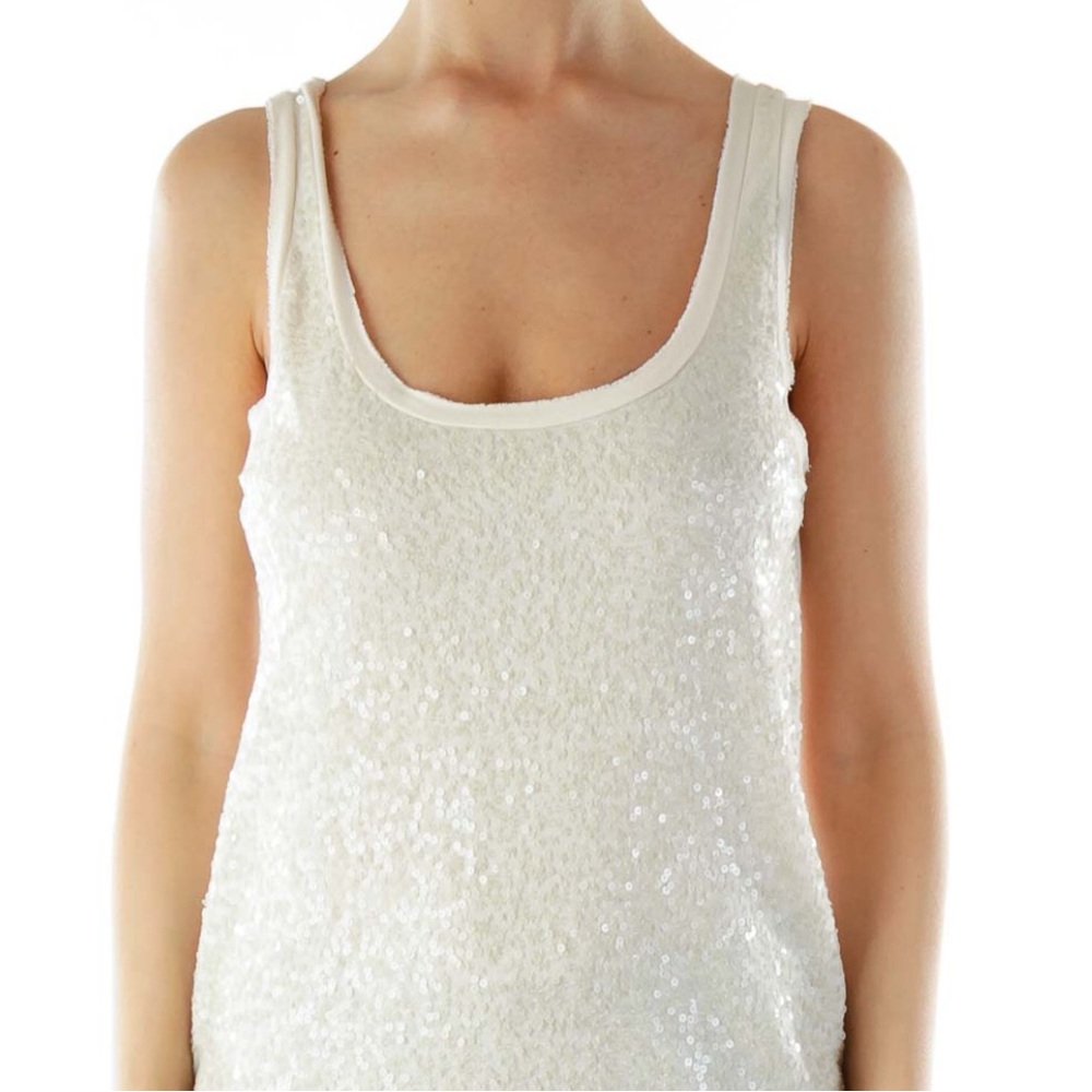 LOFT Cream Sequined Tank Size S